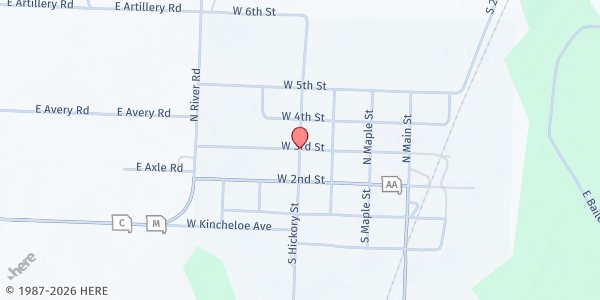 Map showing Northeast Vernon County Elementary at 150 Hickory Street, Schell City, MO