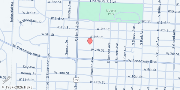 Map showing Heber Hunt Elementary at 600 South Warren, Sedalia, MO