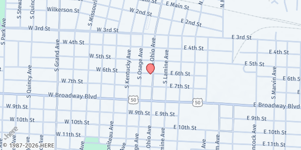 Map showing Open Door Service Center at 111 W. 6th St, Sedalia, MO
