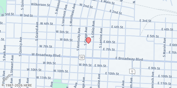 Map showing Open Door Service Center - Food Pantry & Soup Kitchen at 111 W 6th St, Sedalia, MO