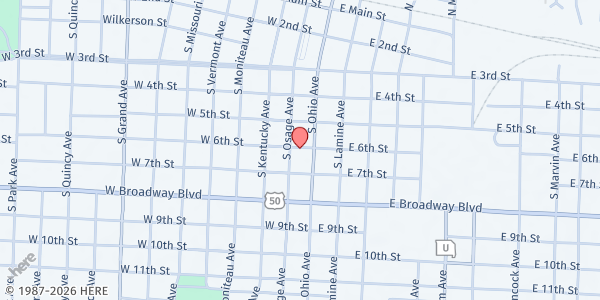 Map showing Open Door Service Center Inc. at 111 W 6th St, Sedalia, MO