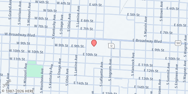 Map showing Smith-Cotton Junior High School at 312 E. Broadway, Sedalia, MO