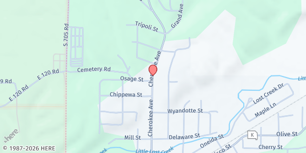 Map showing Seneca Food Pantry at 821 Cherokee Ave, Seneca, MO