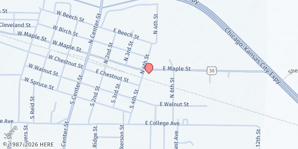 Map showing Shelby County Food Pantry at 403 East Maple Street, Shelbina, MO