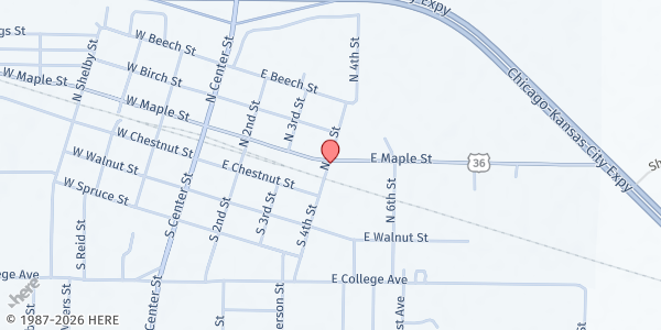 Map showing Shelby County Food Pantry at 403 E. Maple St., Shelbina, MO