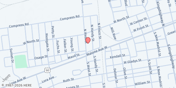 Map showing New Hope Ministries and Resource at 124 N. West St., Sikeston, MO