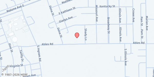 Map showing Shady Acres Church of Christ at 1440 Ables Rd., Sikeston, MO
