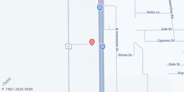 Map showing Southeast Missouri Food Bank - Sikeston at 600 State Highway H POX Box 190, Sikeston, MO