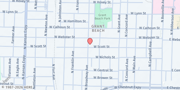 Map showing American Indian Center at 1126 North Broadway Avenue, Springfield, MO