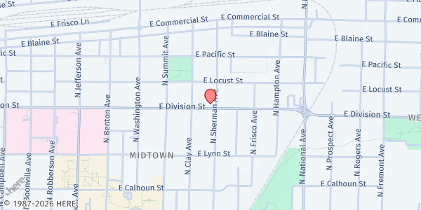 Map showing Boyd Elementary at 833 East Division Street, Springfield, MO