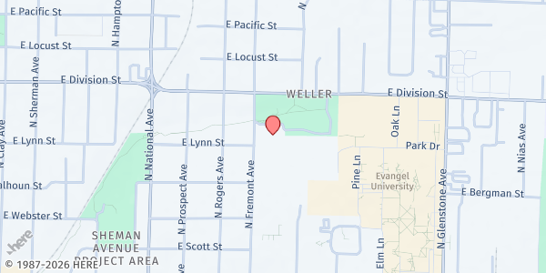 Map showing Boys & Girls Club - Stalnaker Unit at 1410 North Fremont Avenue, Springfield, MO