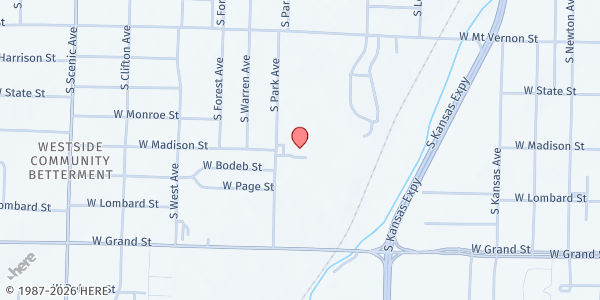 Map showing Burrell Health & Wellness at 800 South Park Avenue, Springfield, MO