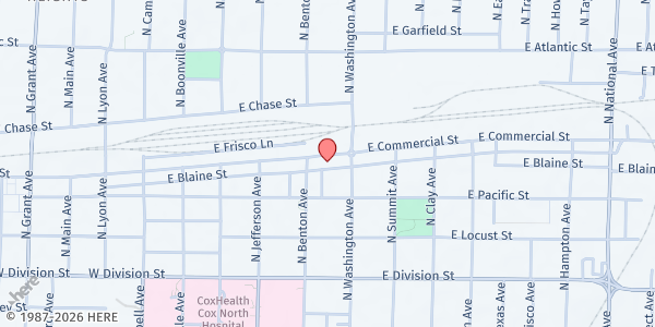 Map showing GLO Food Pantry at 518 East Commercial Street, Springfield, MO