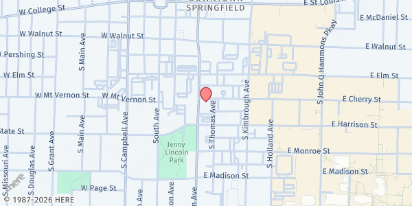 Map showing Grace UMC at 600 South Jefferson Avenue, Springfield, MO
