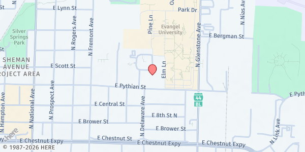 Map showing Greene Valley School at 1601 East Pythian Street, Springfield, MO