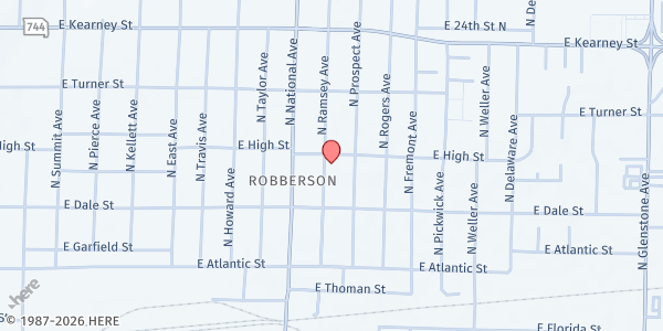 Map showing Hand Extended Outreach - Food Distribution Center at 2157 N Prospect Ave, Springfield, MO