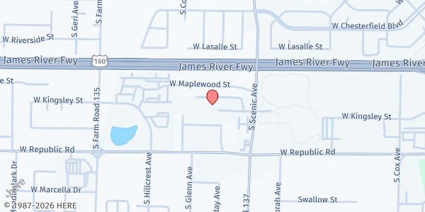 Map showing Jeffries Elementary at 4051 S Scenic Ave, Springfield, MO