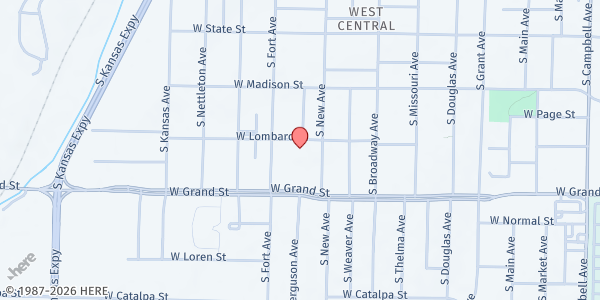 Map showing KVC Missouri at 1212 West Lombard Street, Springfield, MO