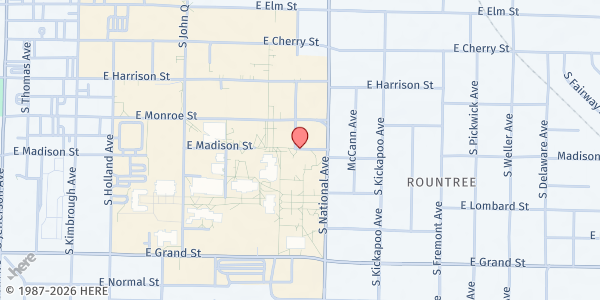 Map showing MSU Bear Pantry at 1110 E Madison St, Springfield, MO