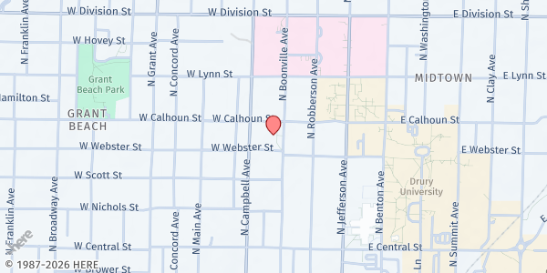 Map showing Pipkin Middle School Pantry at 1215 N Boonville Ave, Springfield, MO