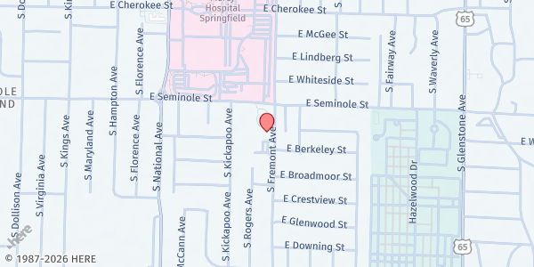 Map showing SeniorAge - South Side Senior Center at 2215 South Fremont Avenue, Springfield, MO