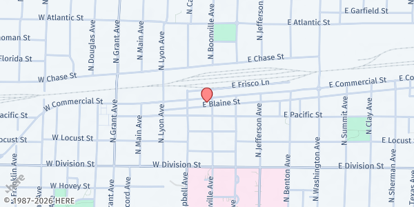 Map showing Springfield Victory Mission - Food Distribution Center at 1715 N Boonville Ave, Springfield, MO
