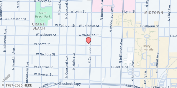 Map showing St. Joseph Catholic Church at 1114 N. Campbell Ave., Springfield, MO