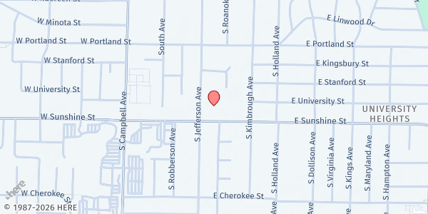 Map showing Sunshine Elementary at 421 East Sunshine Street, Springfield, MO
