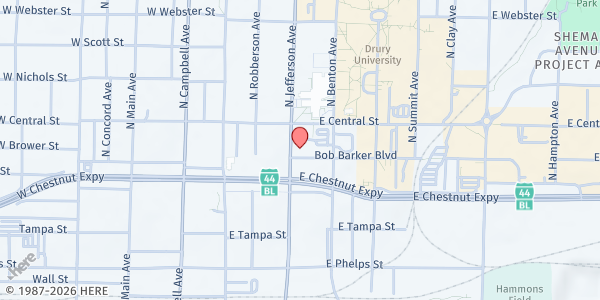 Map showing The Kitchen - Veterans Coming Home Center at 806 N. Jefferson Ave., Springfield, MO