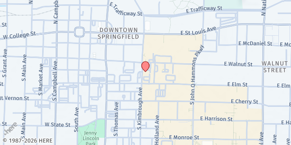 Map showing Well of Life Food Pantry - Center City Christian Outreach at 418 S Kimbrough Ave, Springfield, MO