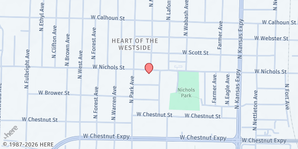 Map showing York Elementary at 2100 West Nichols Street, Springfield, MO