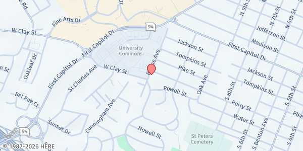 Map showing Powell Terrace Food Pantry at 704 Boone Ave, St Charles, MO