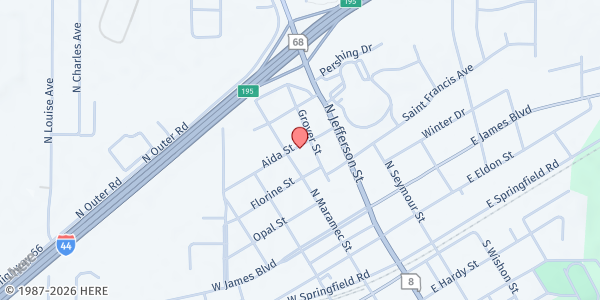 Map showing First Baptist Church at 132 Aida St, St James, MO