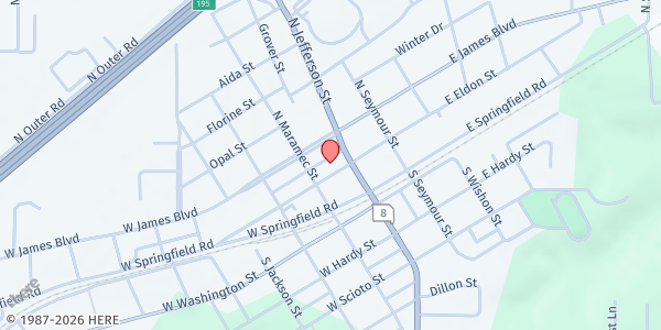 Map showing Saint James Caring Center at 113 W. Eldon St., St James, MO