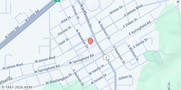 Map showing St. James Caring Center at 113 W. Eldon St., St James, MO