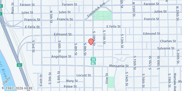 Map showing First Lutheran ELCA at 302 S 10th St, St Joseph, MO