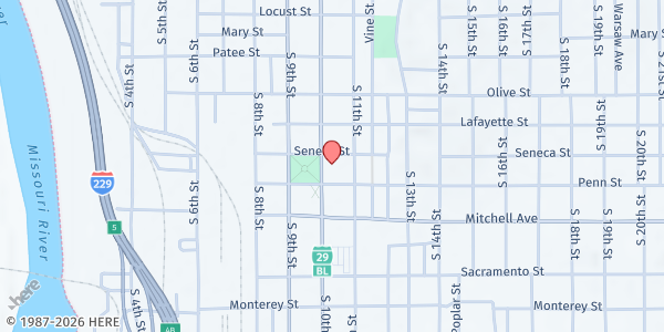 Map showing Patee Park Baptist at 1107 South 10th Street, St. Joseph, MO