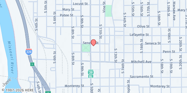 Map showing Patee Park Baptist Church at 1107 South 10th Street, St. Joseph, MO