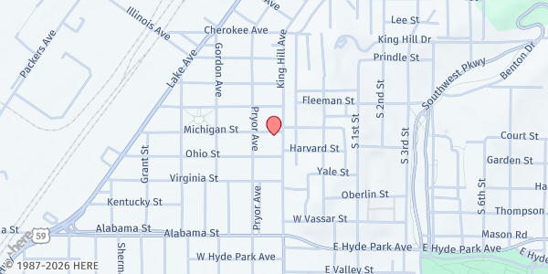 Map showing St. James Catholic Church - St. Vincent de Paul at 5815 Pryor Ave., St Joseph, MO