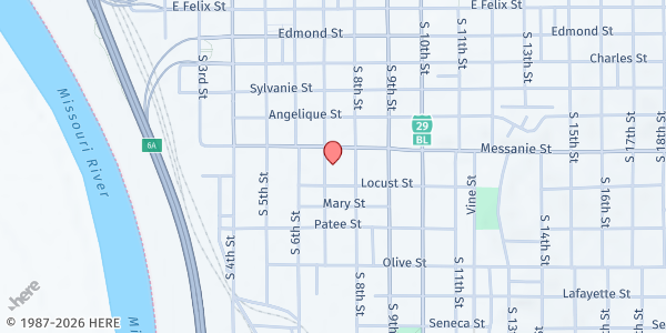Map showing The Crossing Nutrition Center at 613 South 7th Street, St. Joseph, MO