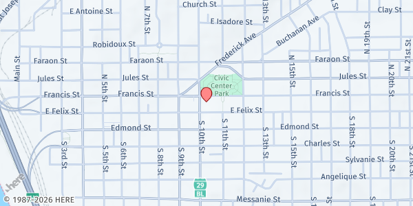 Map showing Wesley Senior Towers Meal Site at 1002 Francis St., St Joseph, MO