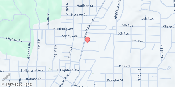 Map showing Woodson Chapel Christian Church at 2525 St Joseph Ave., St Joseph, MO