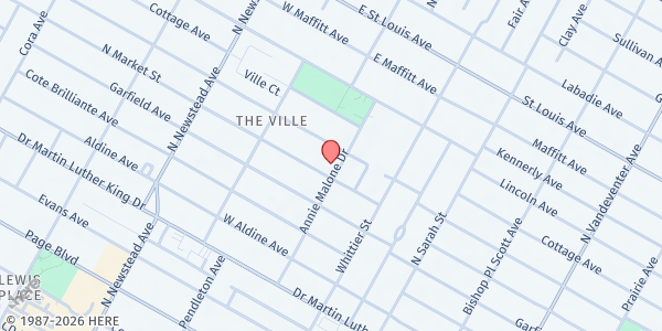 Map showing Antioch Baptist Church - Hope in the Ville at 2401 Annie Malone Dr., St Louis, MO