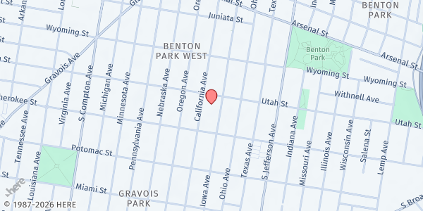 Map showing ARJ Community Outreach at 3636 Texas Ave., St Louis, MO