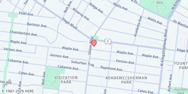Map showing Berean SDA Church at 1244 Union Blvd., St Louis, MO