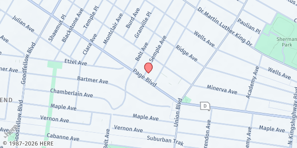 Map showing Better Family Life - Main Location at 5415 Page Blvd., St Louis, MO