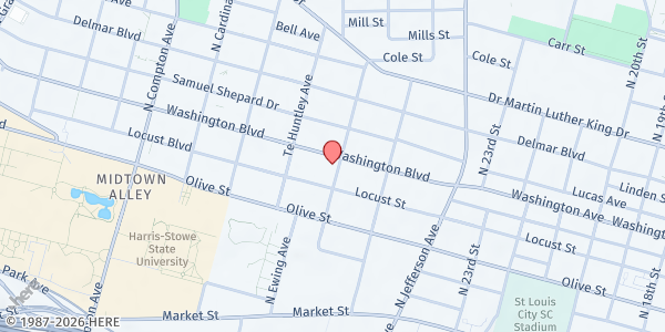 Map showing Central Baptist Church at 2842 Washington Blvd., St Louis, MO