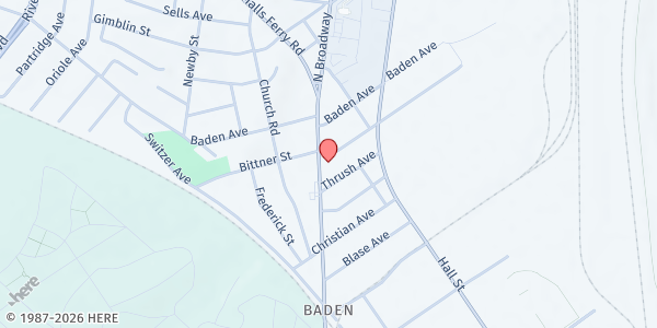 Map showing Church Of God At Baden at 8375 North Broadway, St Louis, MO