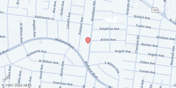 Map showing Community Action Agency of St. Louis County - Food Pantry at 2709 Woodson Rd, St. Louis, MO