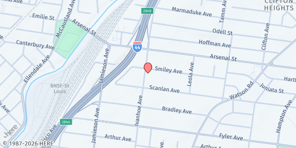 Map showing Epiphany of Our Lord - St. Vincent de Paul at 6596 Smiley Ave., St Louis, MO